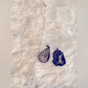 Geode Crystal Gem Stone Pendents and Sterling Chain Necklace